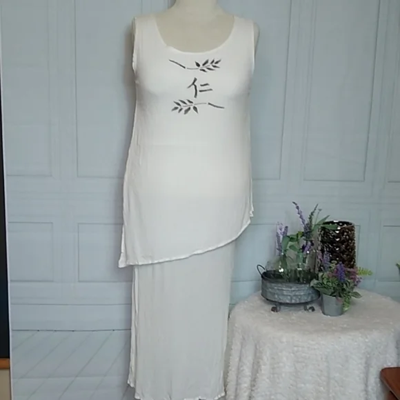 WHITE & Grey Art to Wear Summer Column Dress Size Large - Cheryl Lynn - Picture 8 of 8